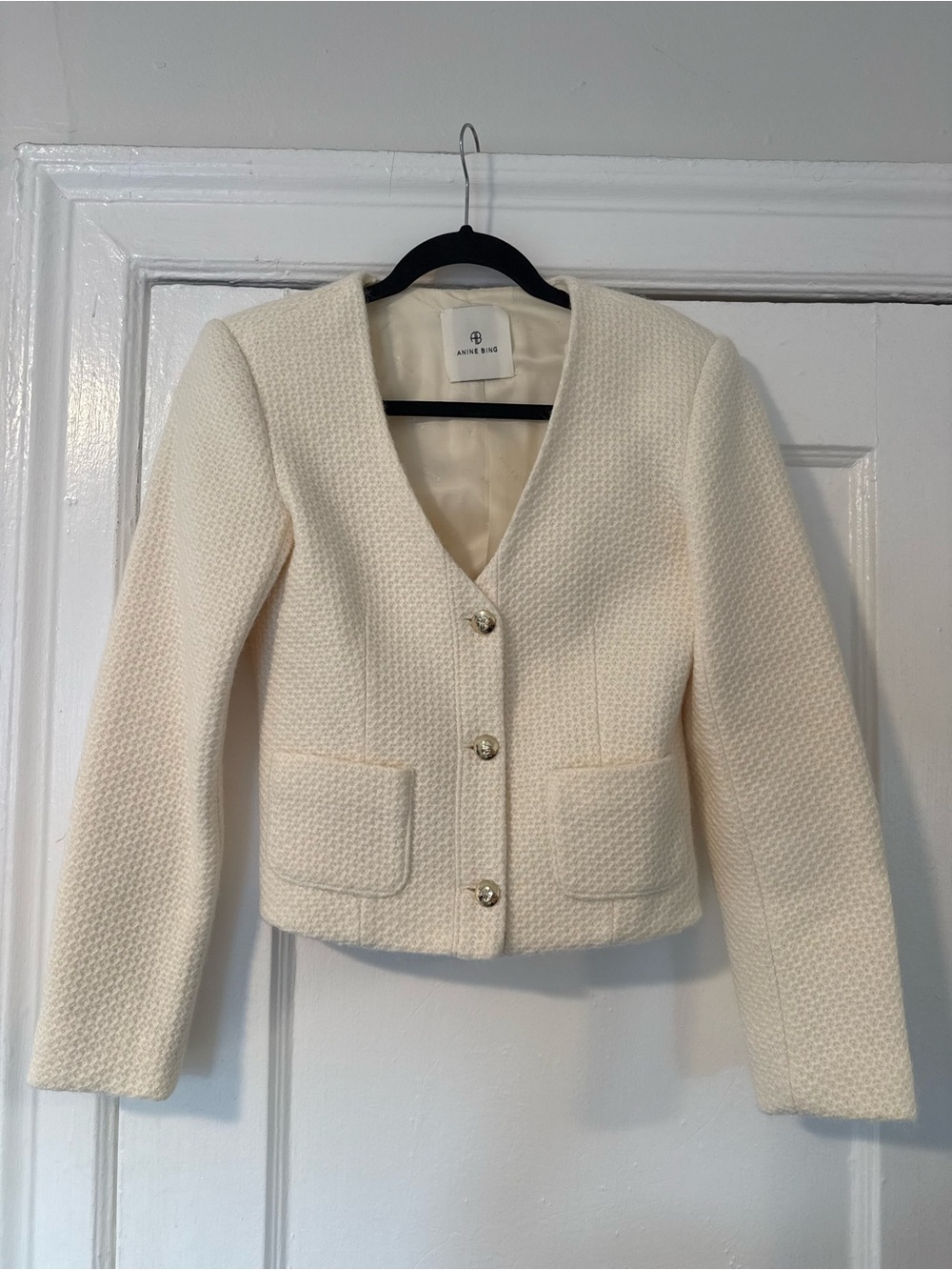 Annie Bing Cream Textured V-Neck blazer